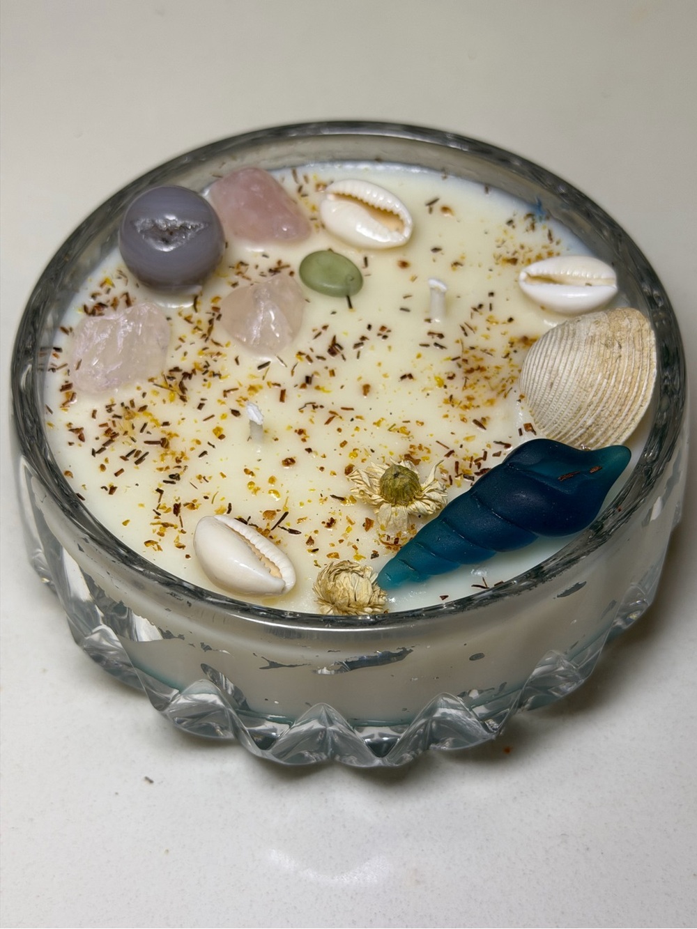 “Seaside Blossoms”~7.5oz Lily&Plumeria Scented Soy Candle Handcrafted